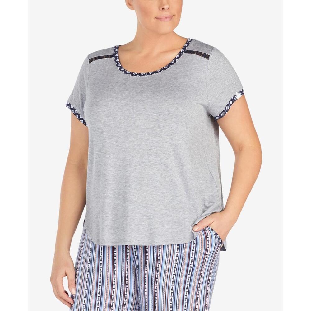 Layla Womens Sleepwear Plus Size Contrast Trim Lace Pajama Top Only,1-Piece 1X